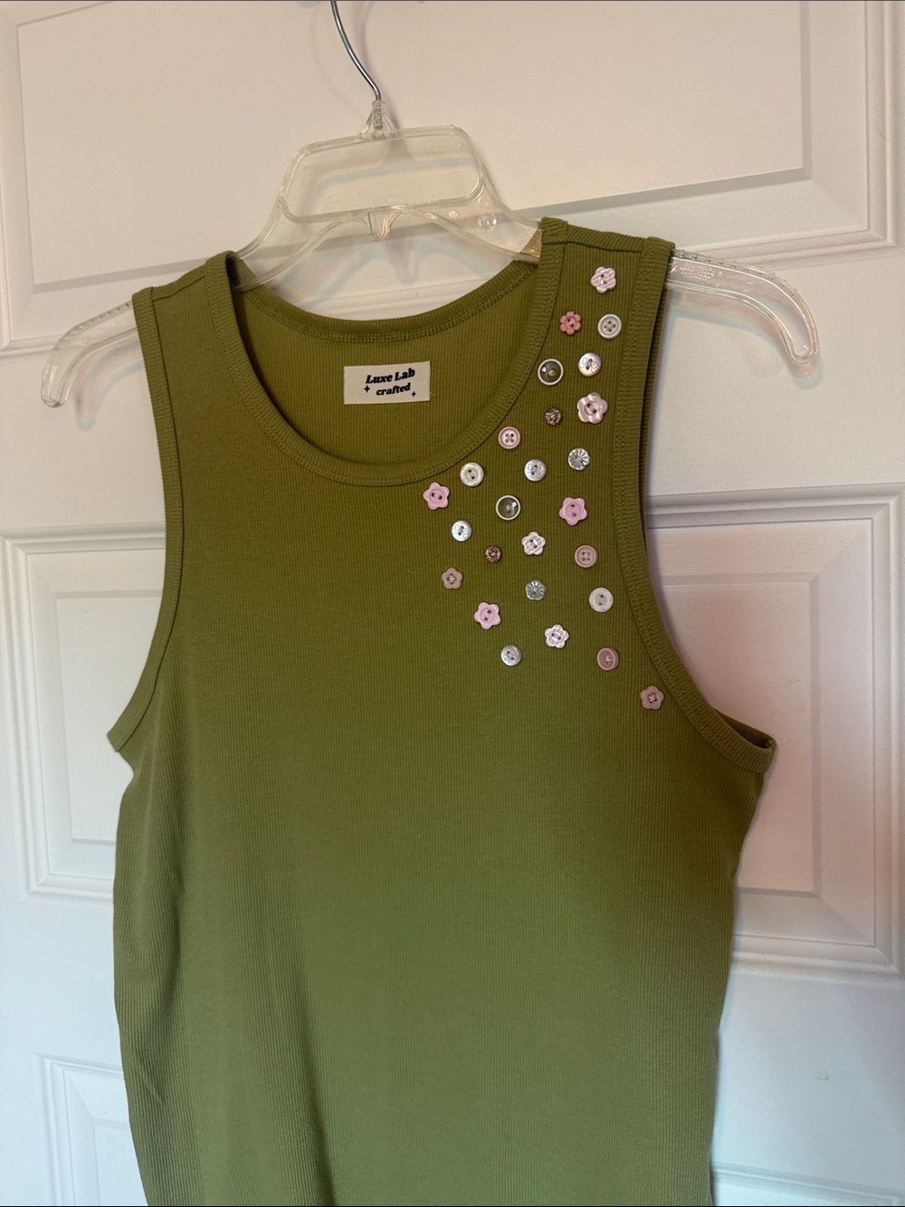 No Boundaries Olive Green Tank with Pink & Silver Embellishments